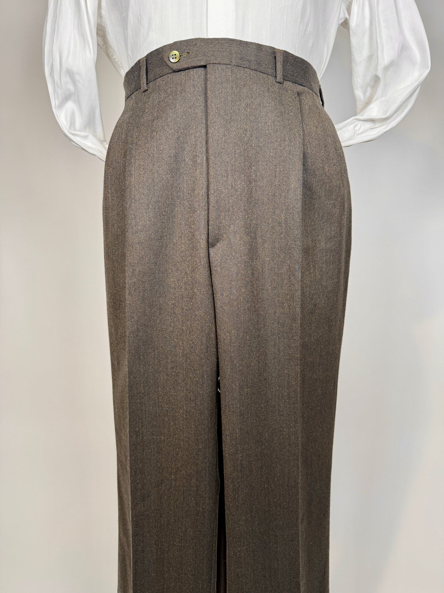 Pantaloni flanella marrone spigato - tg. 56/58
