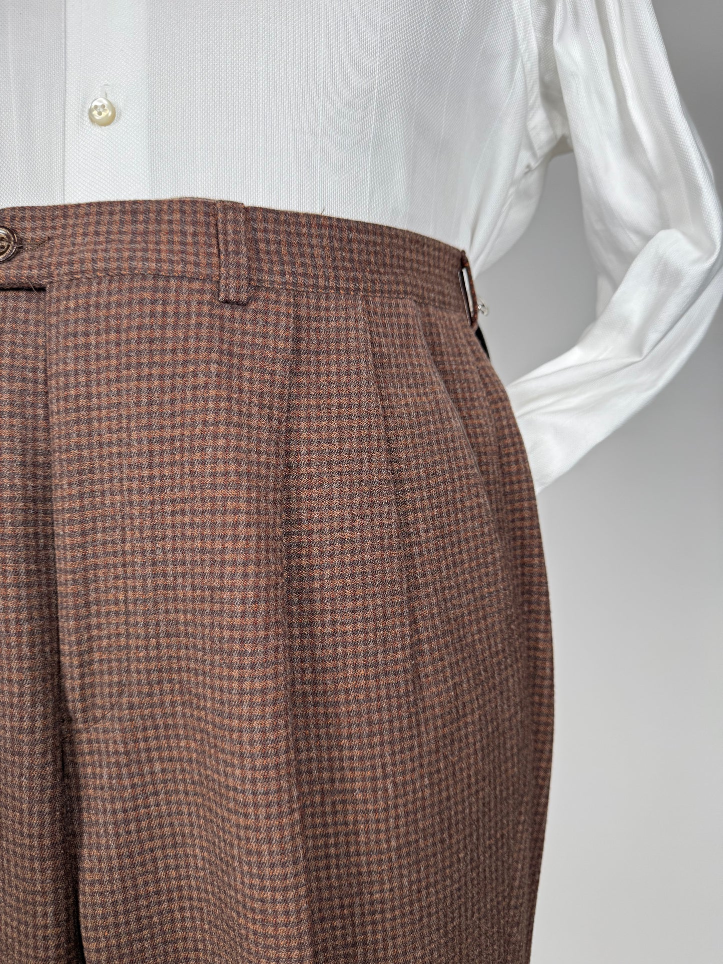 Pantaloni anni ‘70/‘80 flanella quadretti marrone ruggine (NOS) - tg. 44