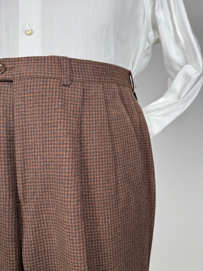 Pantaloni anni ‘70/‘80 flanella quadretti marrone ruggine (NOS) - tg. 44