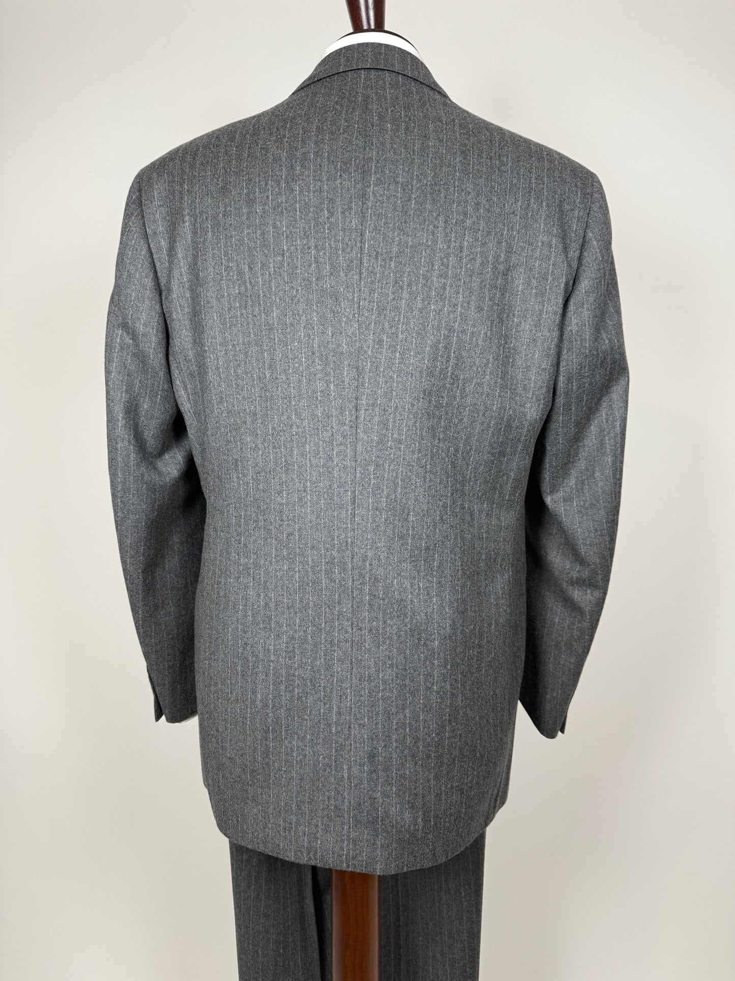Completo doppiopetto flanella grigio gessato anni ‘80/‘90 - tg. 48/50, drop alto