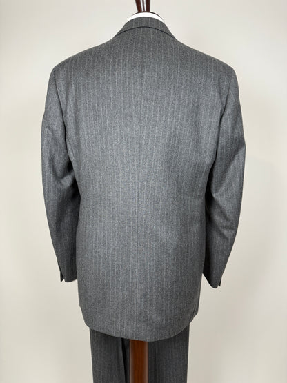 Completo doppiopetto flanella grigio gessato anni ‘80/‘90 - tg. 48/50, drop alto