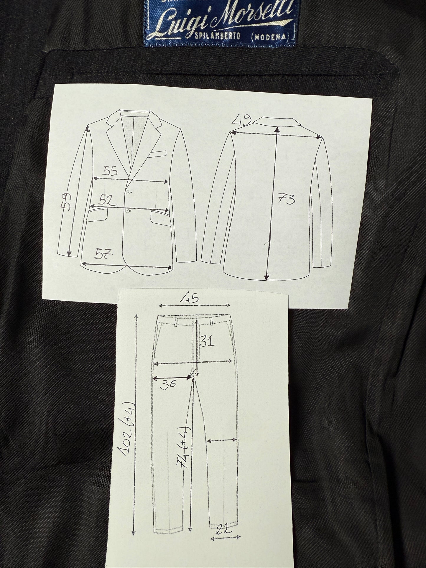 Completo sartoriale anni ‘50/‘60 monopetto revers a lancia - tg. 50 corta