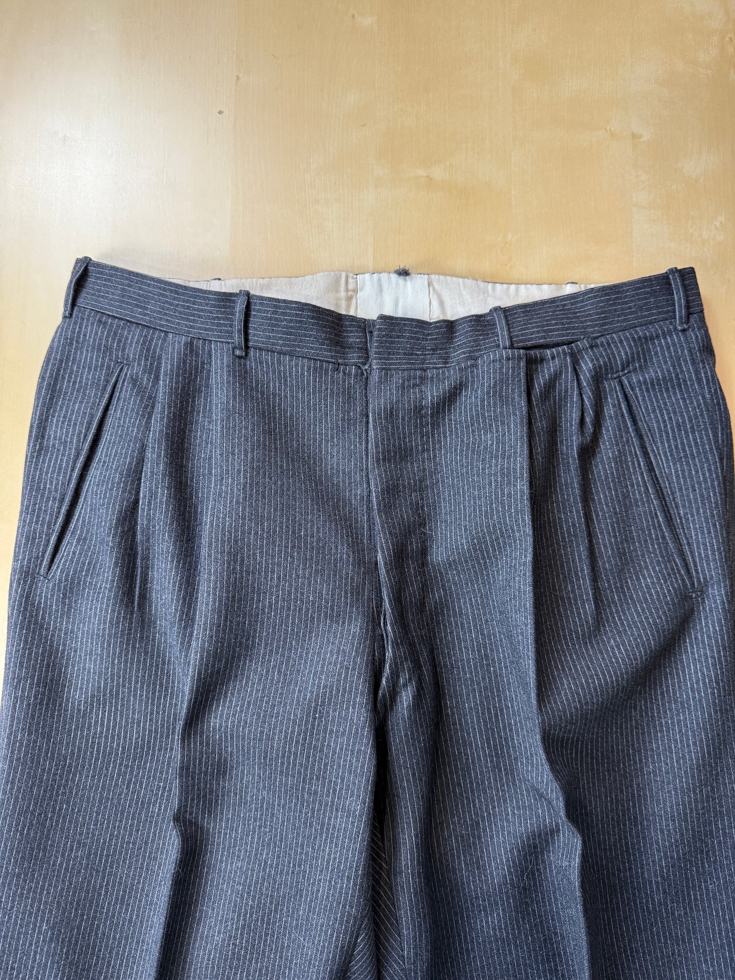 Completo 3 pezzi anni ‘60 sartoriale flanella antracite gessato - tg. 50