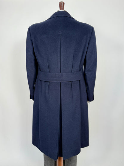 Cappotto in puro cammello blu con soffietto e martingala - tg. 48-52