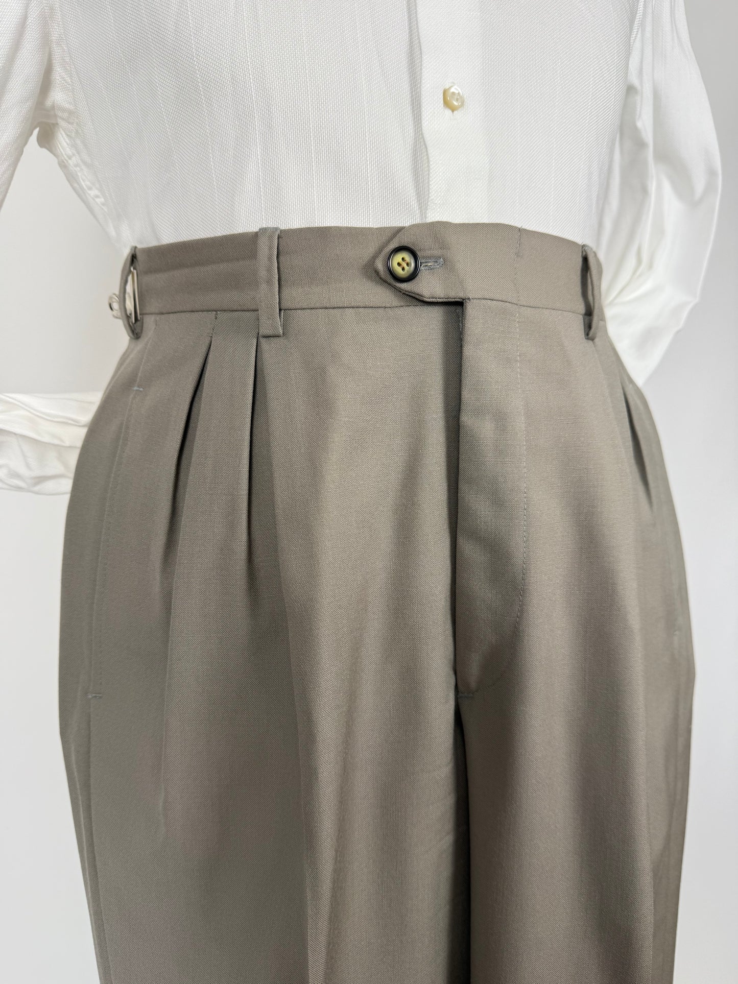 Pantaloni anni '80 fresco lana verde salvia 3 pinces - tg. 46