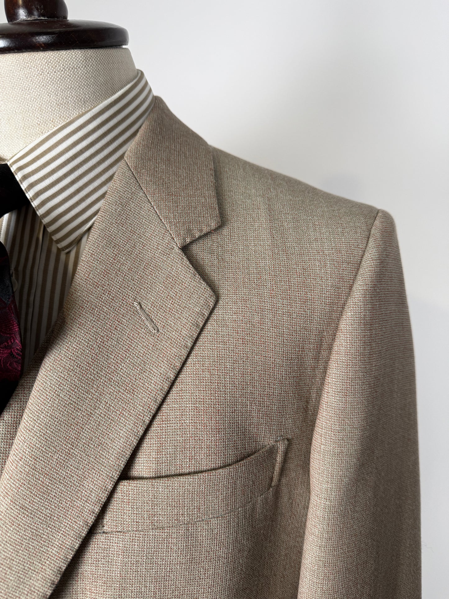 Completo 3 pezzi anni ‘70 hopsack beige - tg. 50/52 drop basso