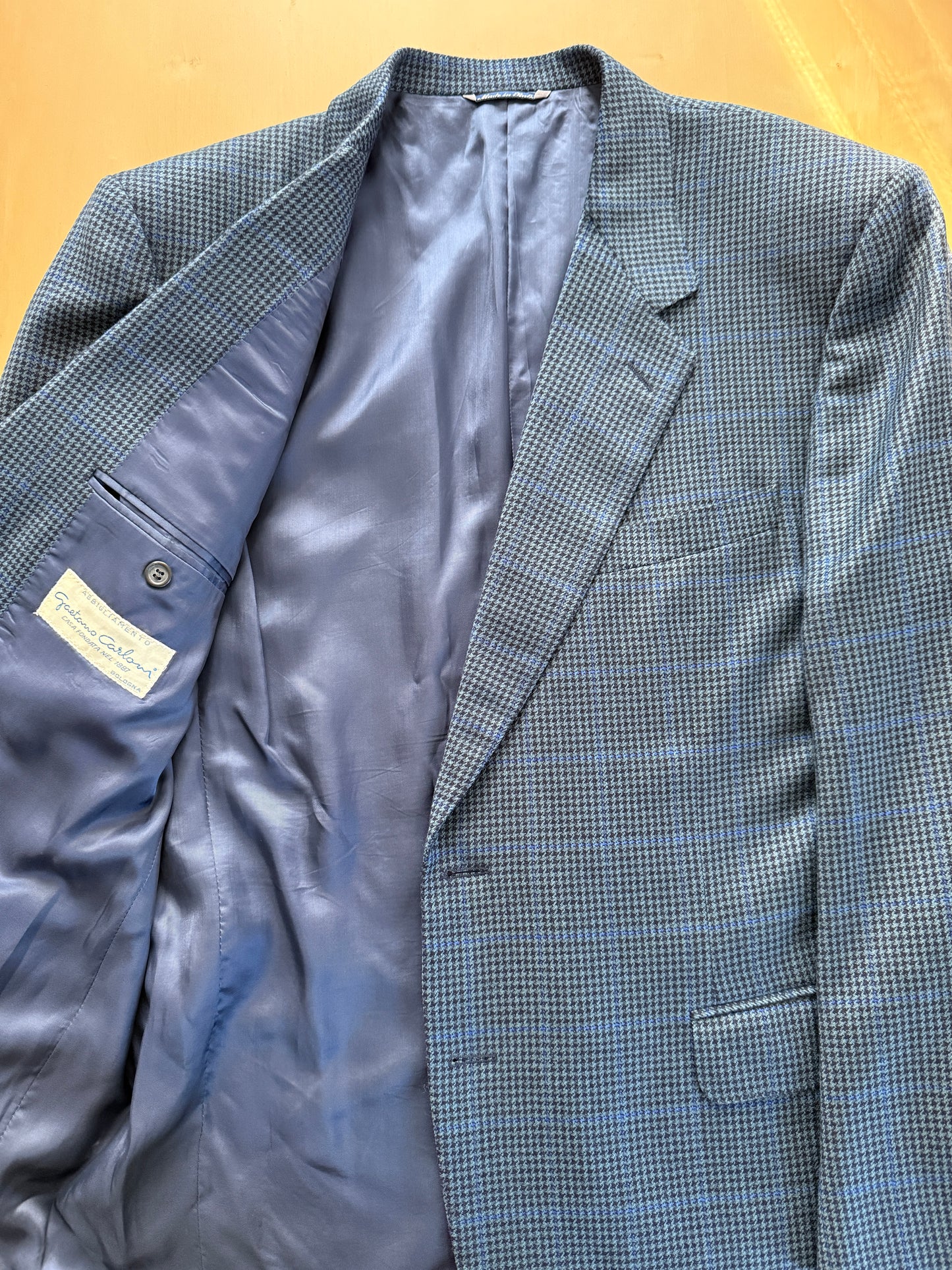 Giacca anni ‘80 pied-de-poule finestrato blu lana e cashmere - tg. 54/56