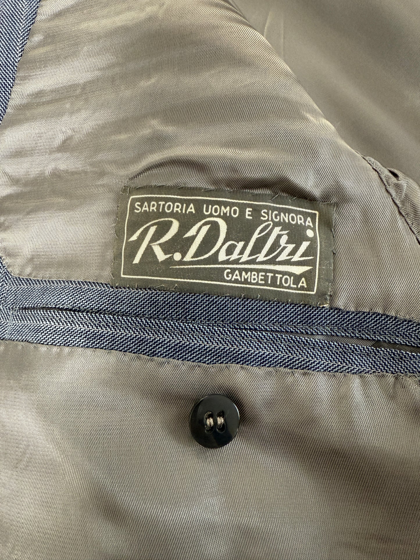 Completo sartoriale anni ‘60/'70 in grisaglia color carta da zucchero gessato - tg. 50/52