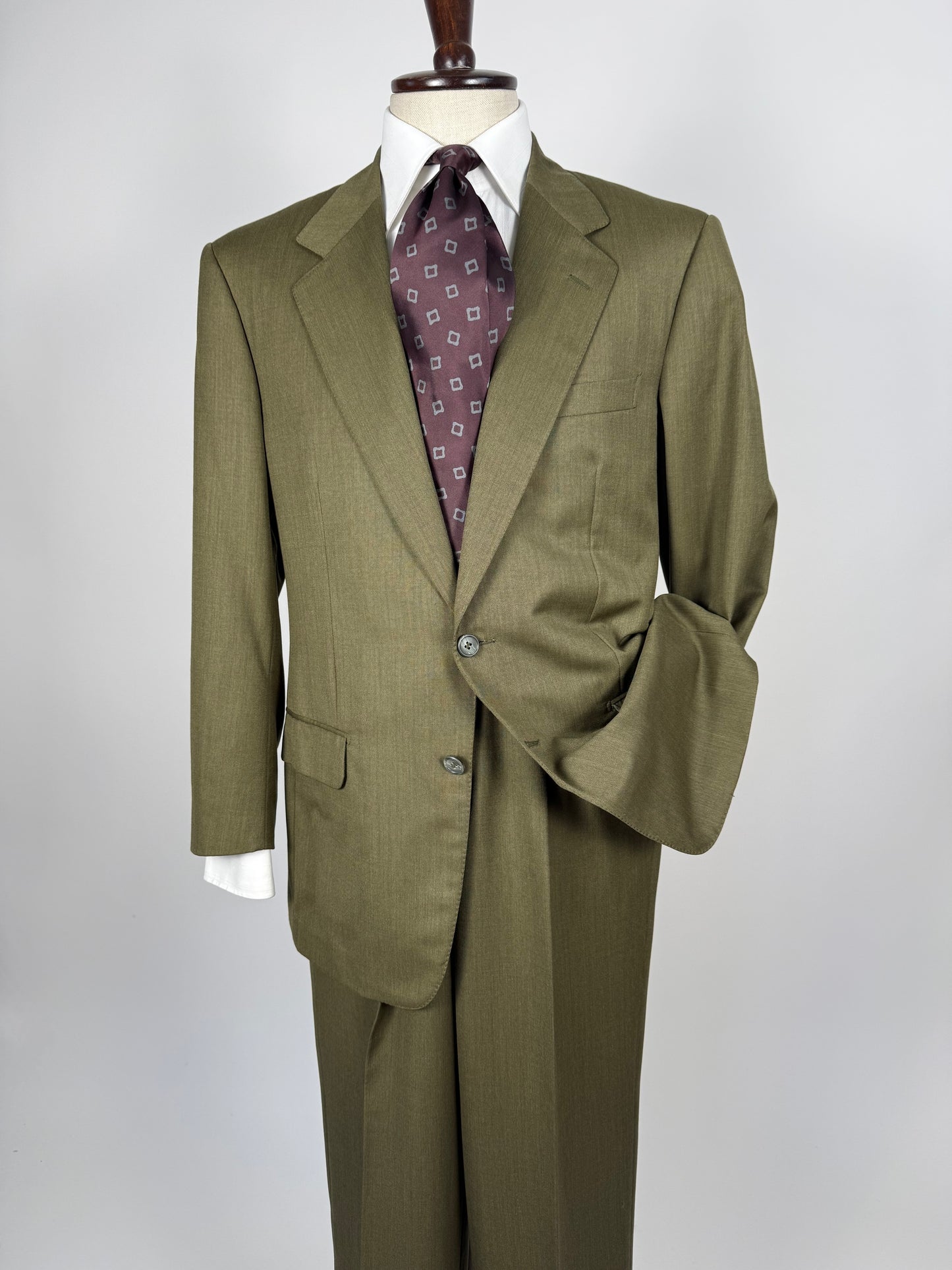 Completo anni ‘80 verde oliva lana pettinata E. Zegna - tg. 48/50