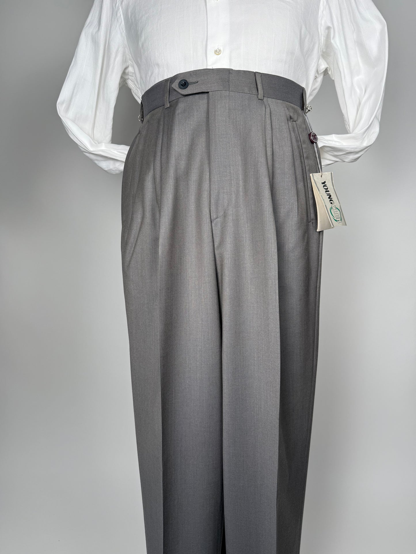 Pantaloni anni '80 NOS fresco lana grigio-verde (4 pinces!) - tg. 44/46