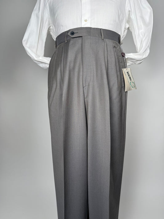 Pantaloni anni '80 NOS fresco lana grigio-verde (4 pinces!) - tg. 44/46