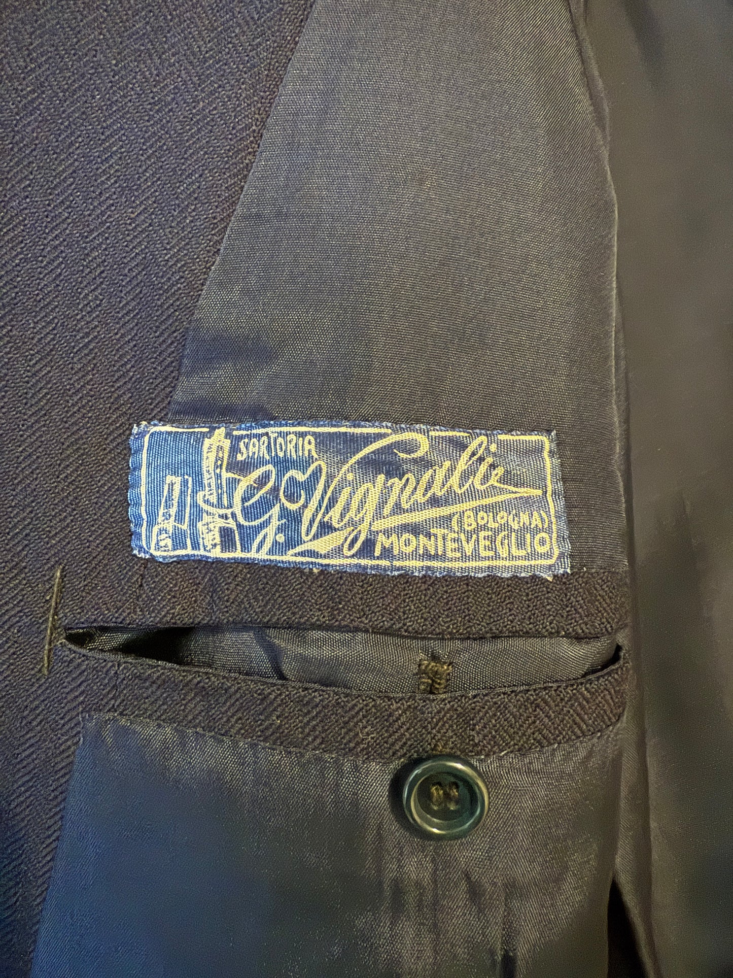 Completo doppiopetto sartoriale anni ‘40/‘50 blu spinato - tg. 46/48