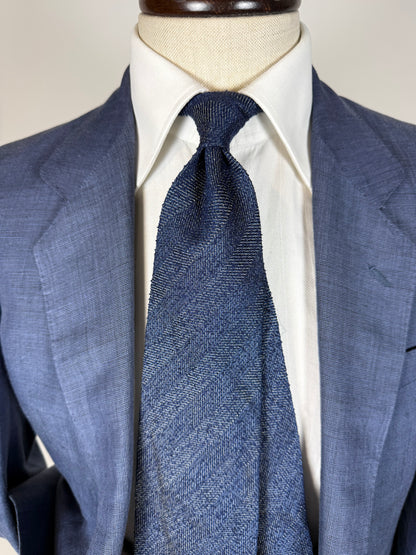 Cravatta Oliver Valentino seta grezza blu trama herringbone