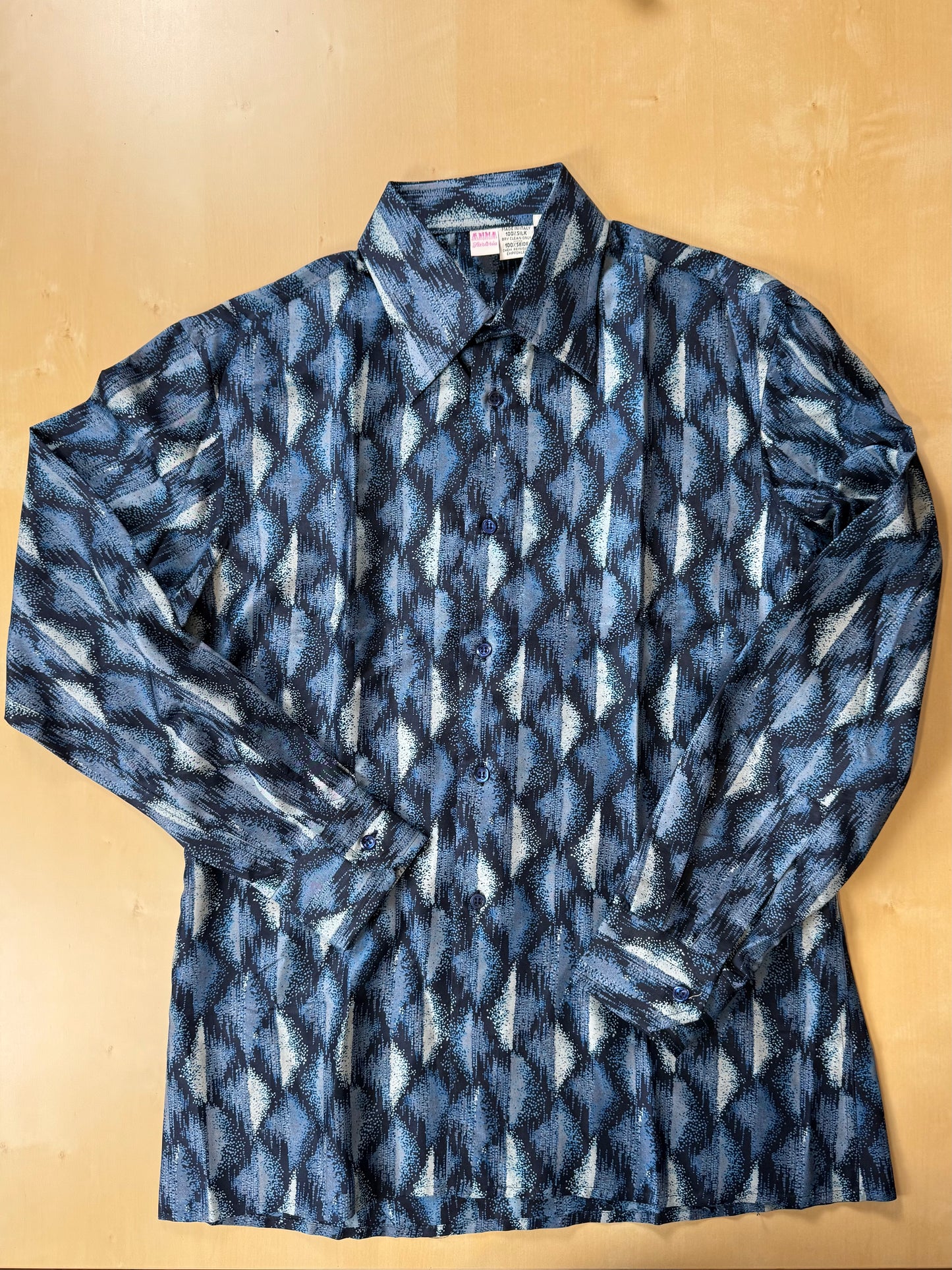 Camicia anni '70 optical in pura seta - S collo 40