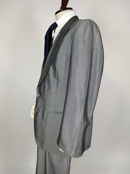 Completo in pura seta shantung grigio argento anni '80 (NOS) - tg. 52/54