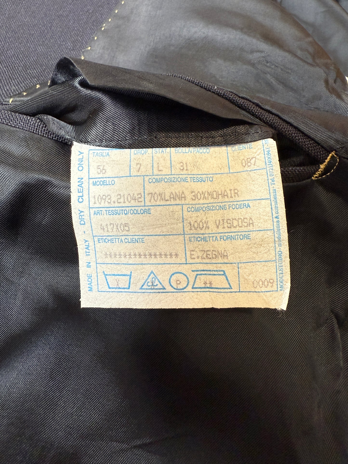 Completo blu tessuto Ermenegildo Zegna lana e mohair - tg. 56