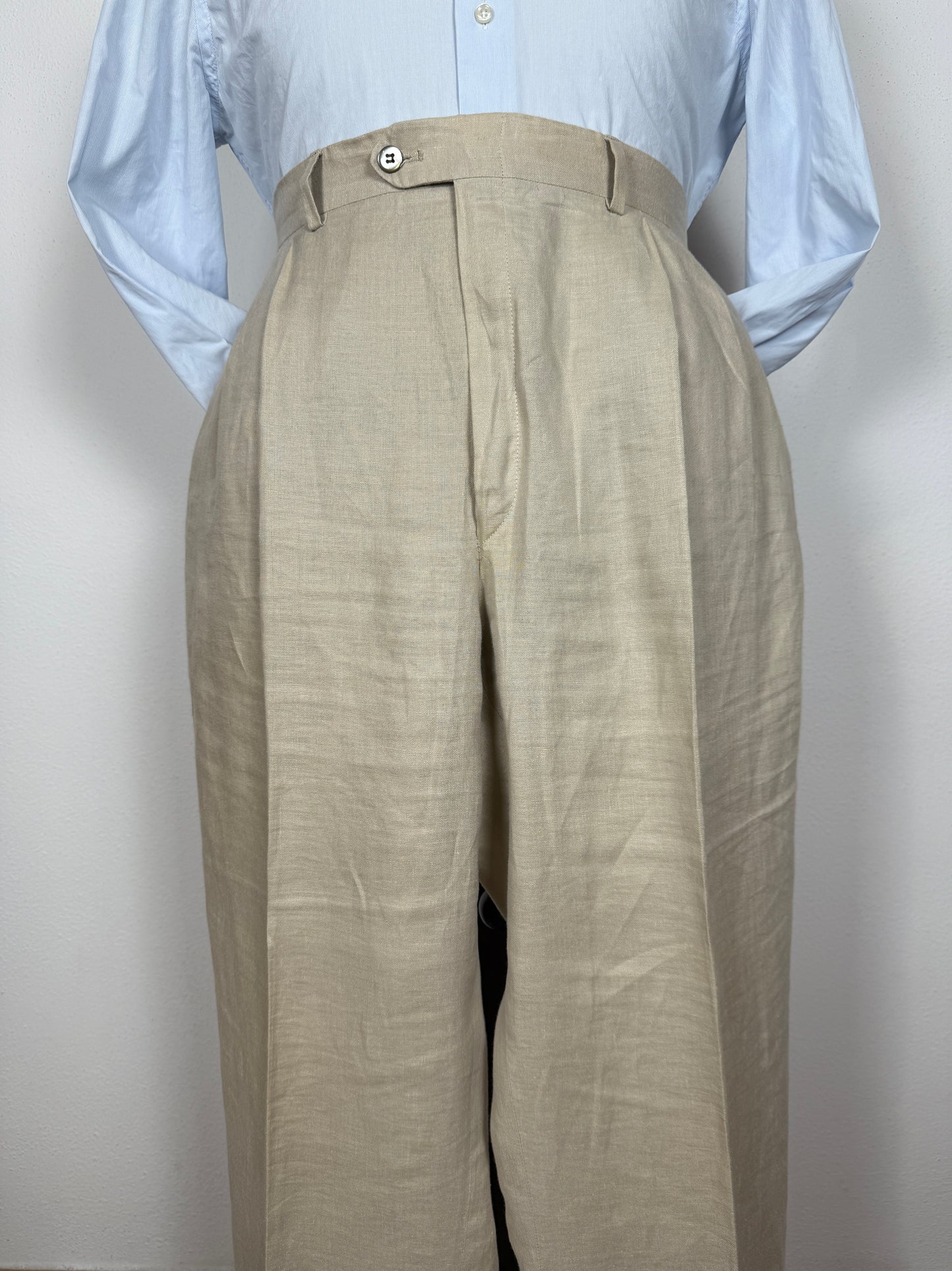 Completo anni ‘80 in puro lino beige chiaro - tg. 56