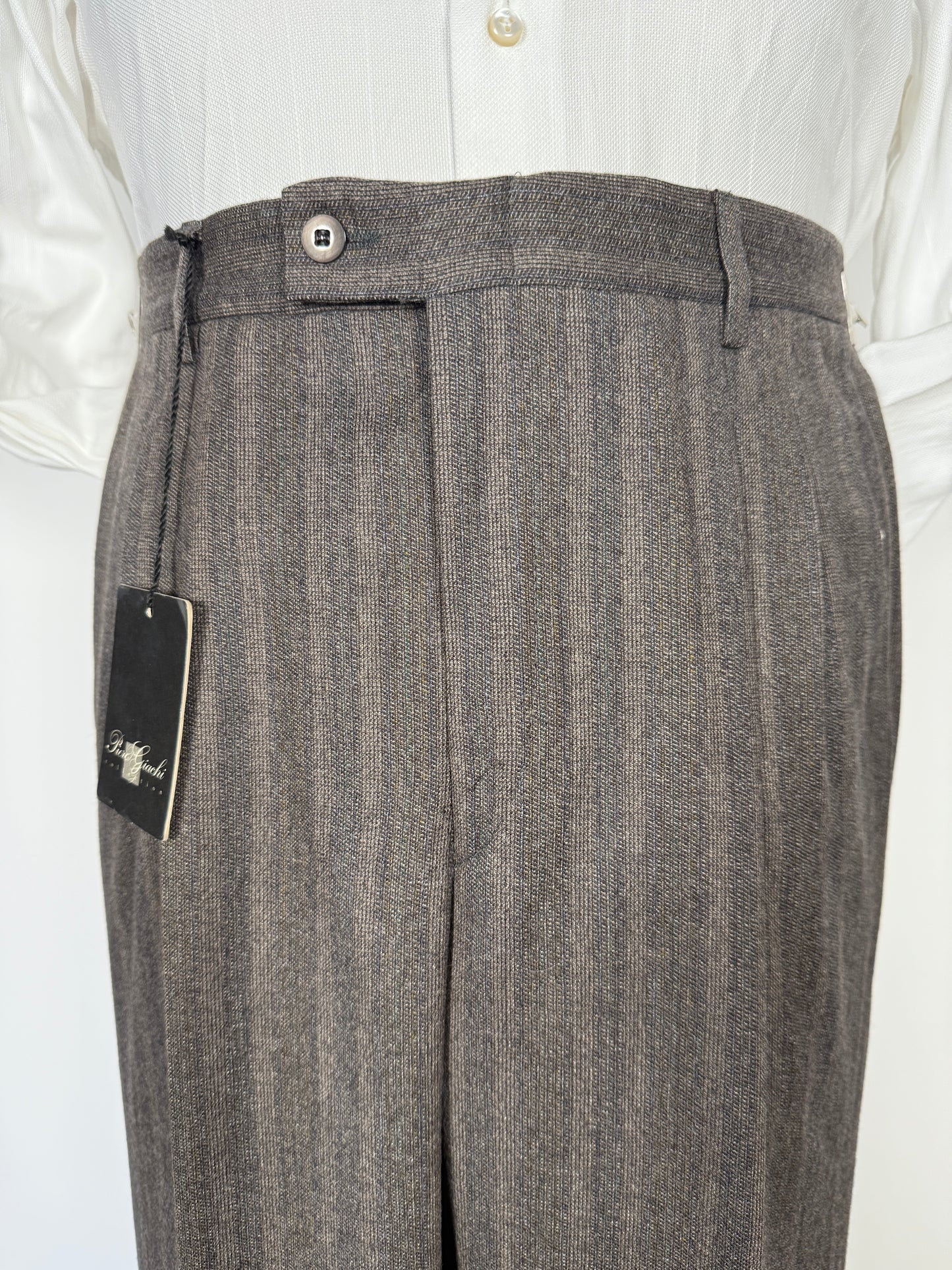 Pantaloni anni ‘70 in flanella marrone-grigio a righe (NOS) - tg. 44