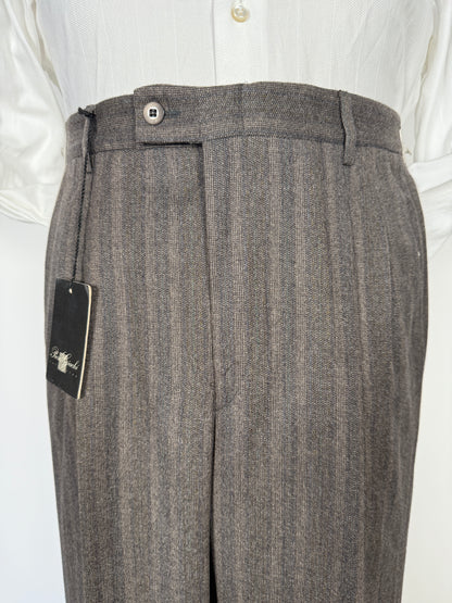 Pantaloni anni ‘70 in flanella marrone-grigio a righe (NOS) - tg. 44