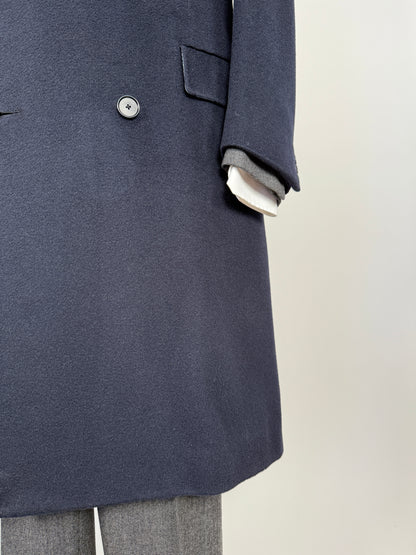 Cappotto in puro cammello blu con soffietto e martingala - tg. 48-52