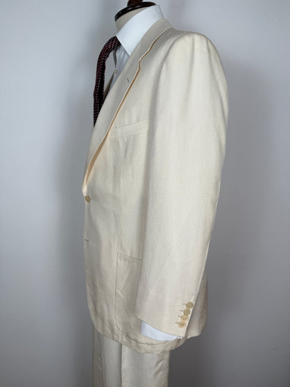 Completo anni '70 su misura in pura seta shantung bianco avorio - tg. 50