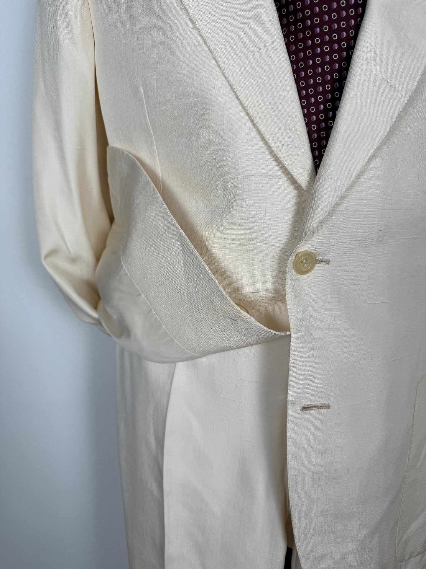 Completo anni '70 su misura in pura seta shantung bianco avorio - tg. 50