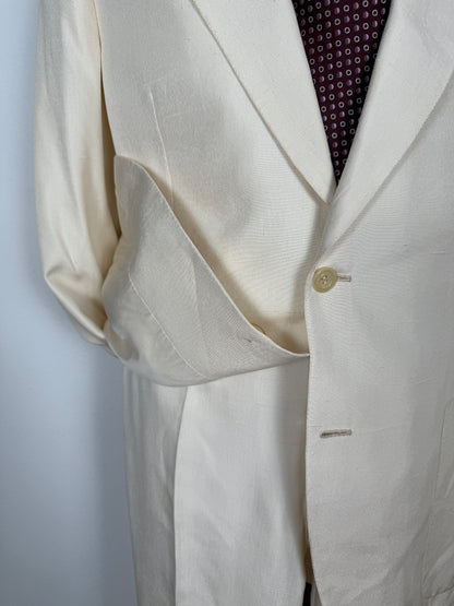 Completo anni '70 su misura in pura seta shantung bianco avorio - tg. 50