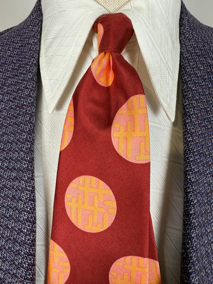 Cravatta anni ‘70 bordeaux cerchi rosa