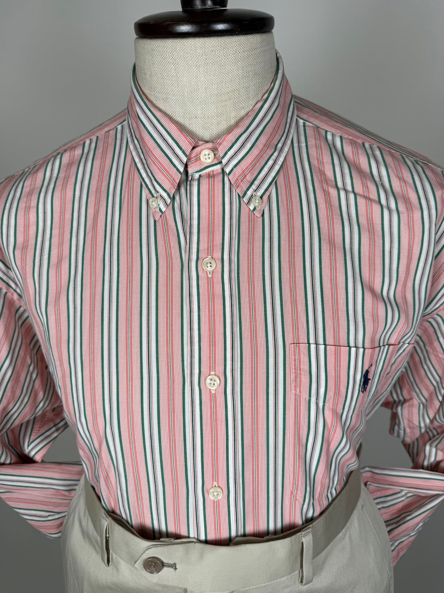 Camicia Ralph Lauren righe rosa verdi -  L collo 42