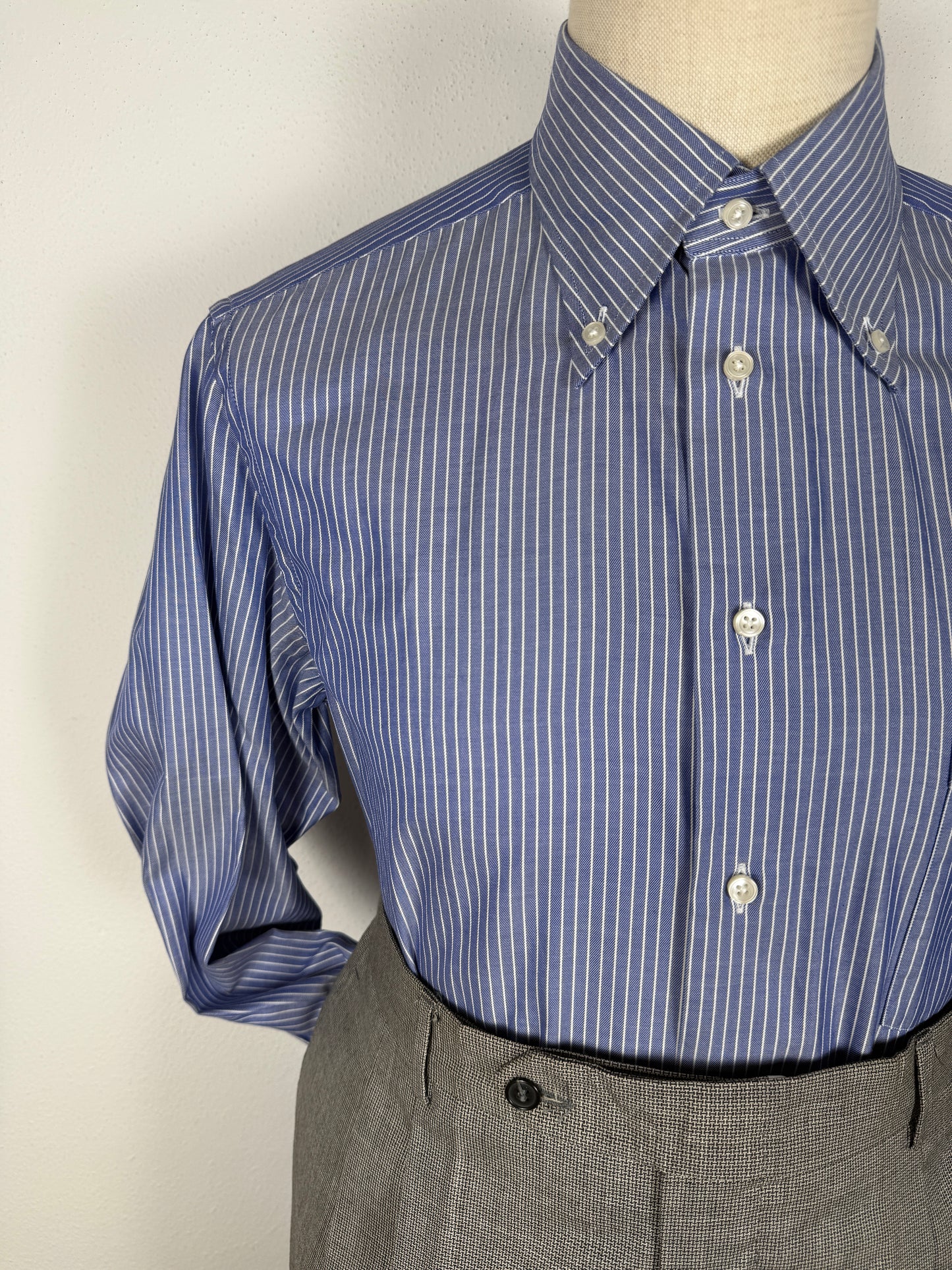 Camicia Ermenegildo Zegna Gritti blu riga in twill ritorto - L collo 42