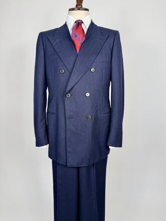 Completo Belvest doppiopetto anni ‘70 flanella blu gessato - tg. 50/52