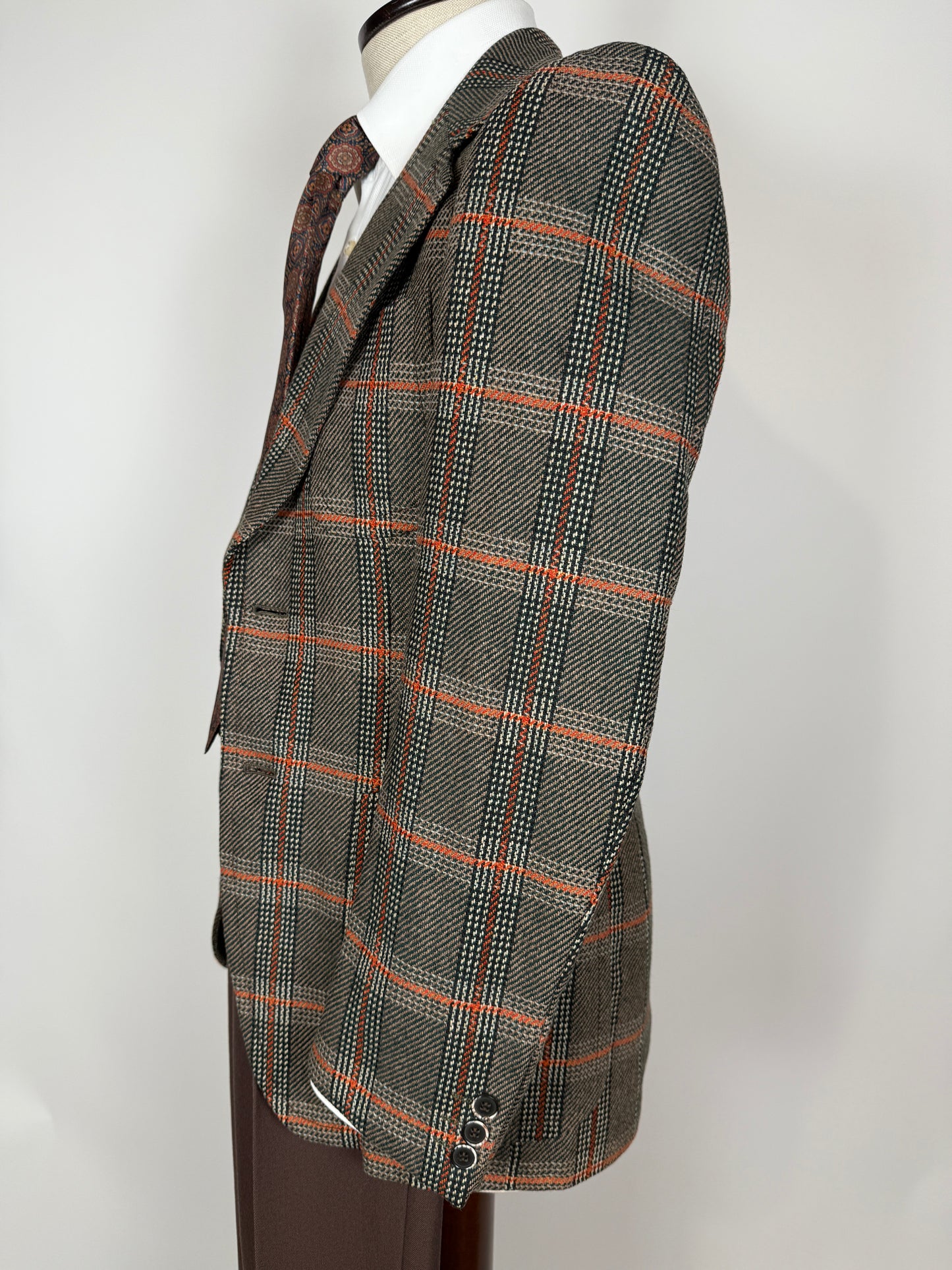 Giacca anni ‘70 Marzotto tweed a quadri verde arancio - tg. 42/44