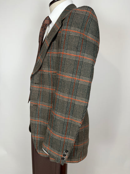 Giacca anni ‘70 Marzotto tweed a quadri verde arancio - tg. 42/44