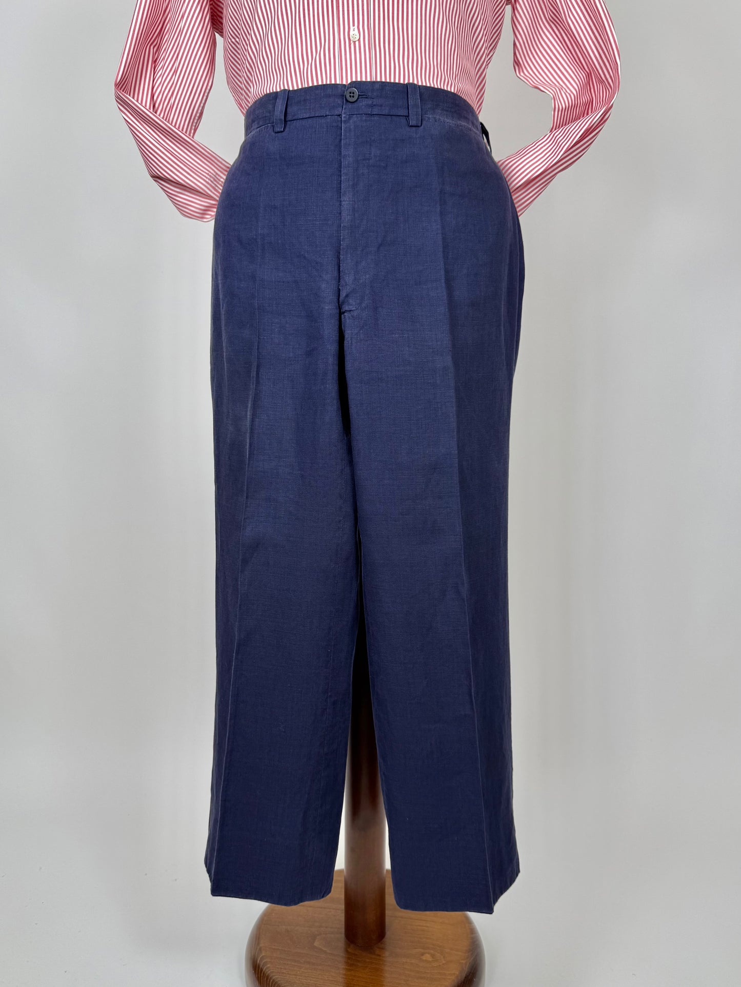 Completo sartoriale anni '70 in lino blu stile workwear - tg. 54