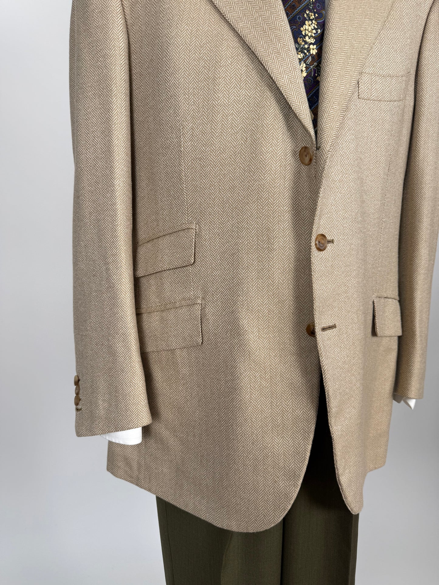 Giacca sartoriale herringbone lana e cashmere beige - tg. 54/56