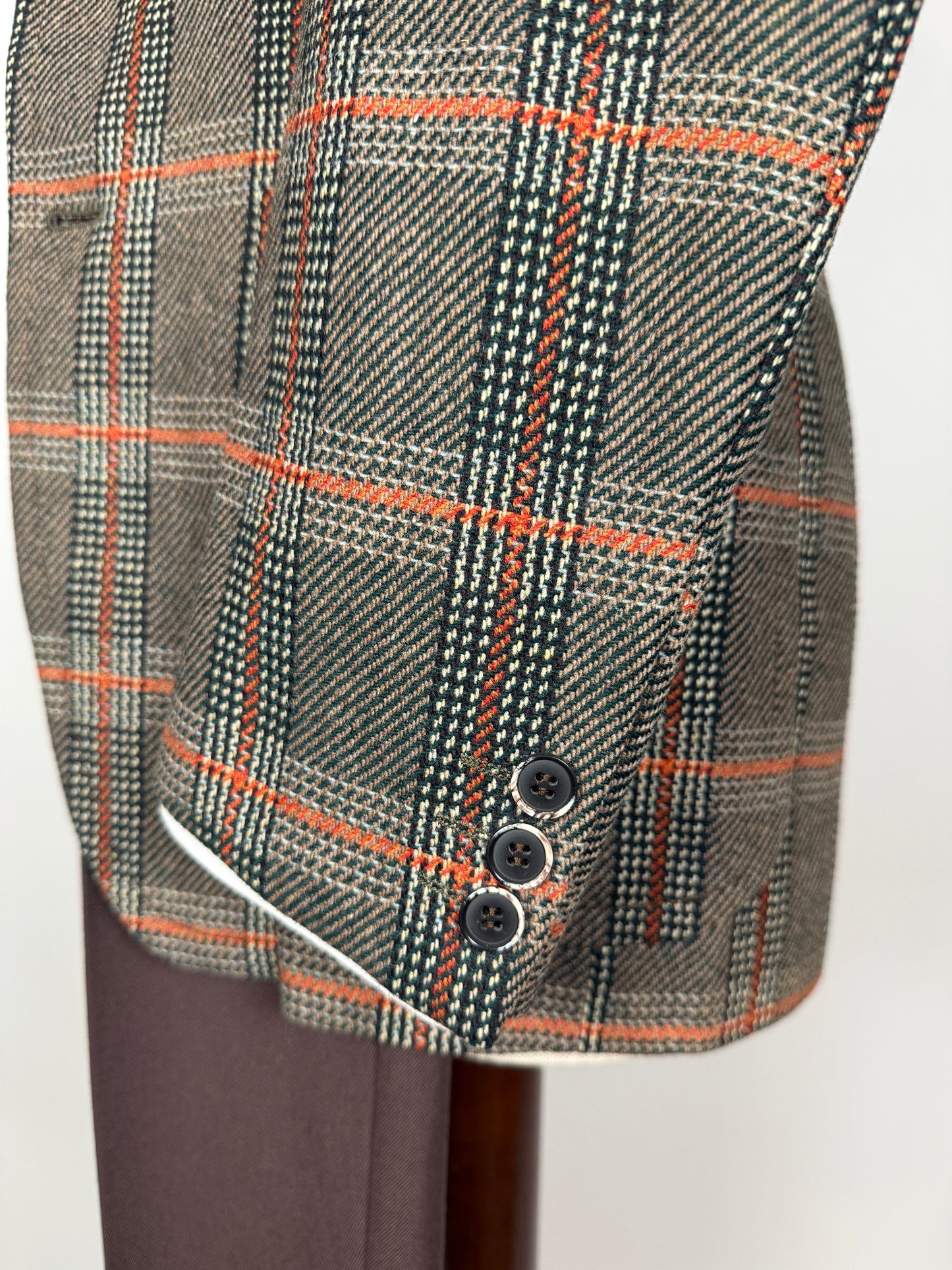 Giacca anni ‘70 Marzotto tweed a quadri verde arancio - tg. 42/44