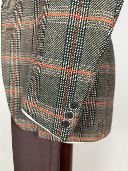 Giacca anni ‘70 Marzotto tweed a quadri verde arancio - tg. 42/44