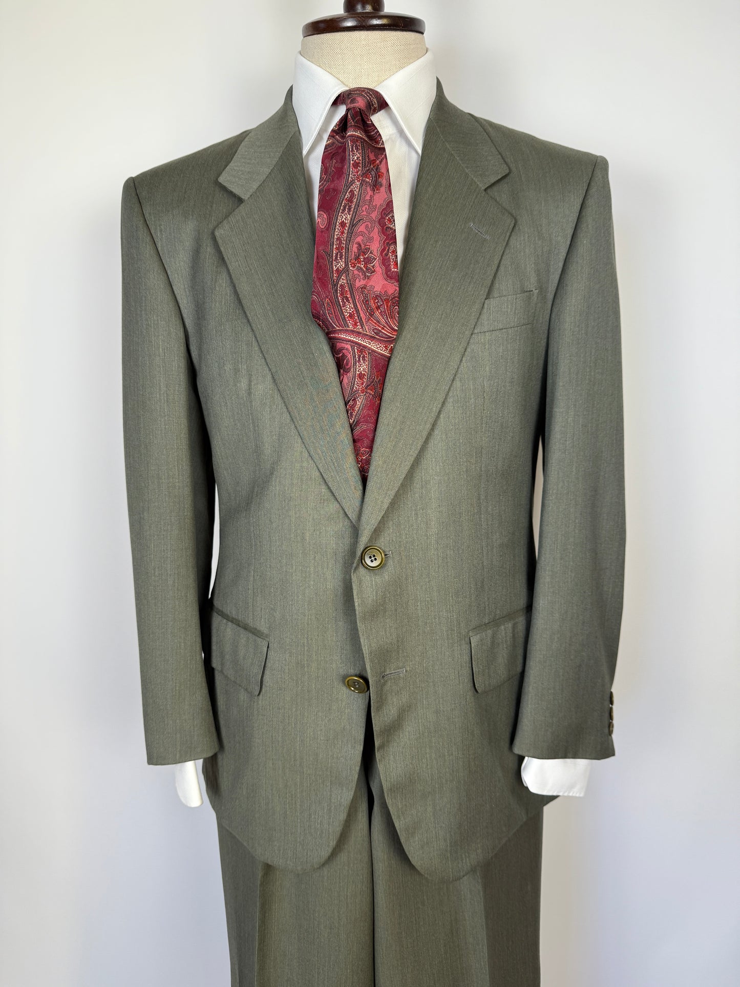 Completo anni ‘80 in lana pettinata verde mélange - tg. 48