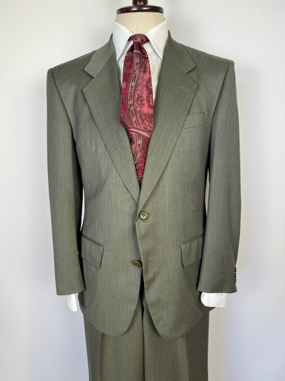 Completo anni ‘80 in lana pettinata verde mélange - tg. 48