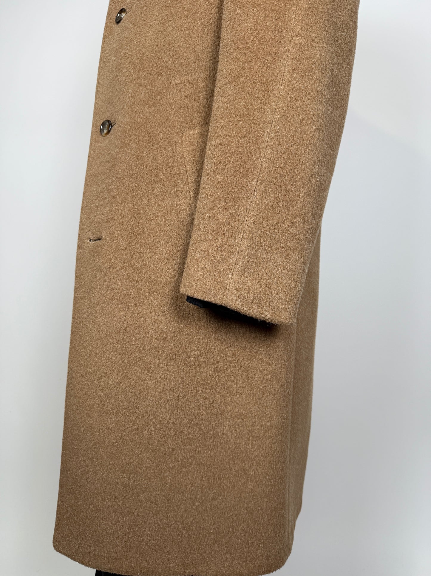 Cappotto raglan anni ‘70/‘80 in lana e lama color cammello - tg. 46-50