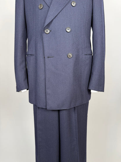 Completo Belvest doppiopetto anni ‘70 flanella blu gessato - tg. 50/52