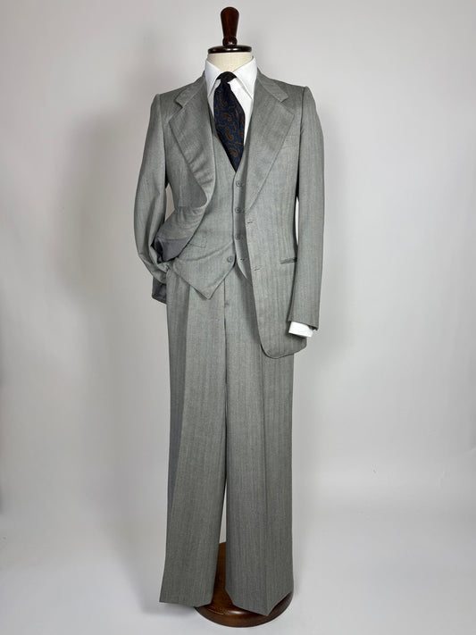 Completo 3 pezzi anni '70 herrigbone grigio - tg. 44