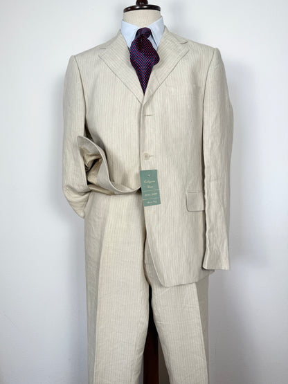 Completo in puro lino color panna gessato - tg. 52