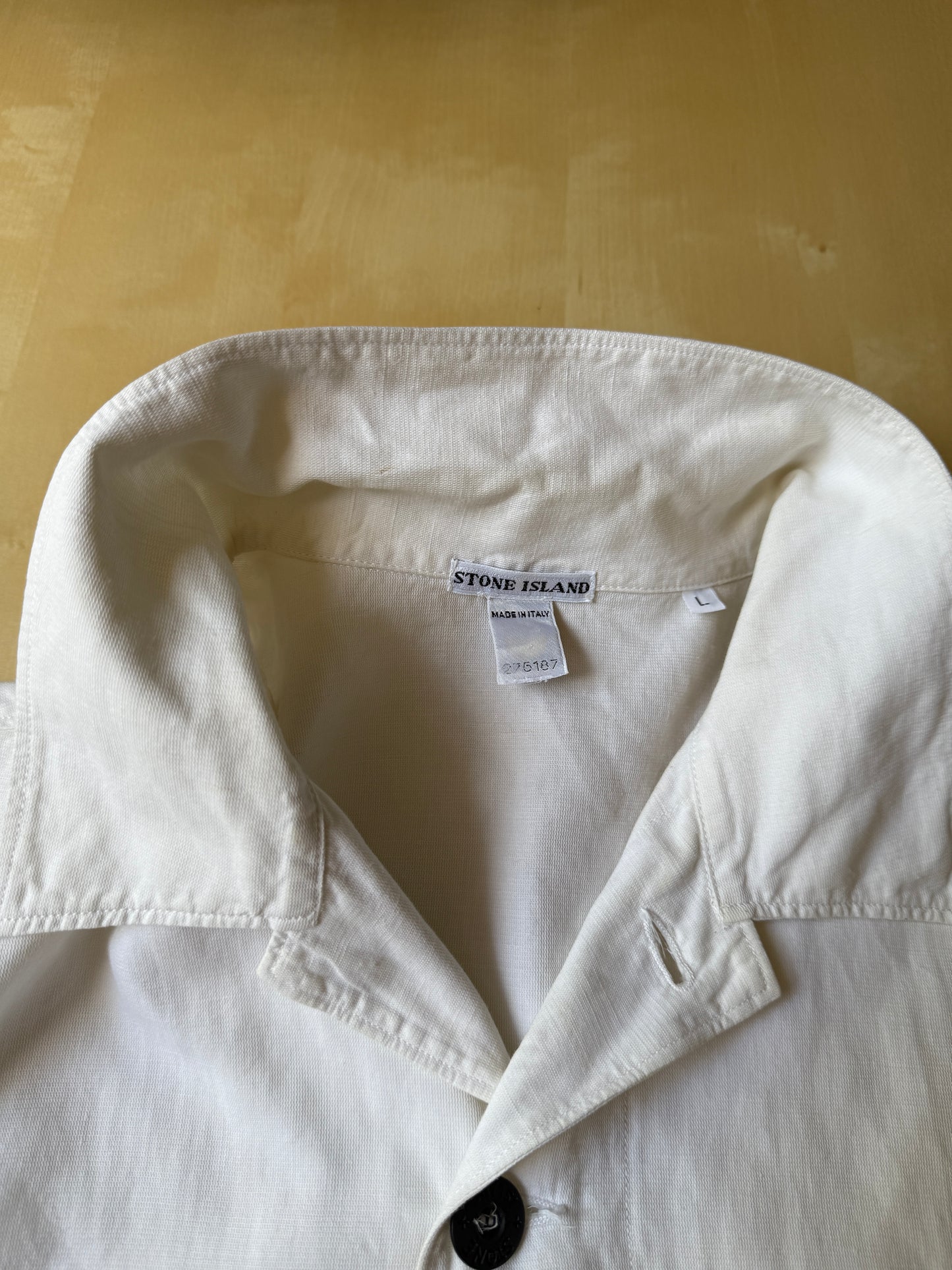 Camicia Stone Island bianca manica corta in cotone e lino (SS 2002) - L