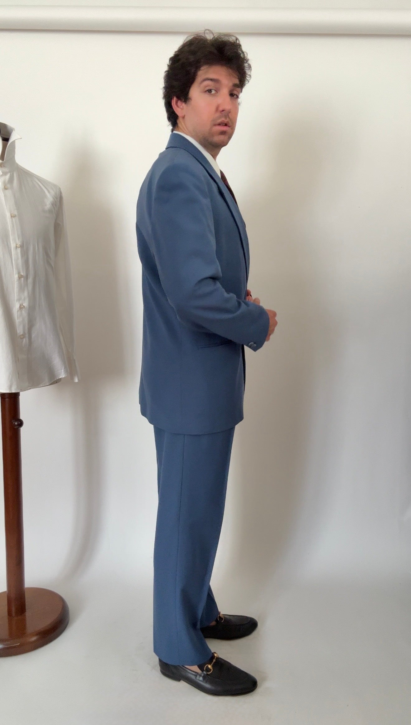 Completo anni '80 fresco lana bluette - tg. 52, pantaloni 48