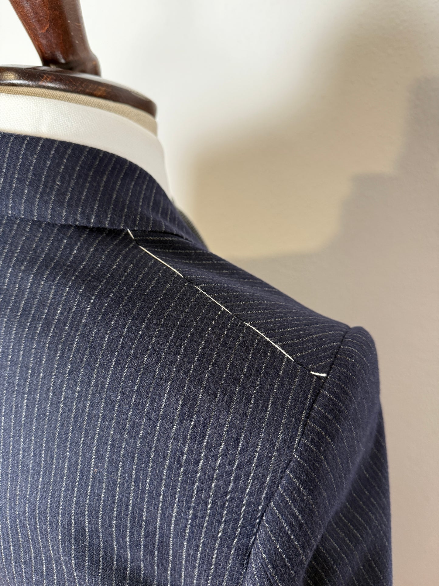 Completo Marzotto anni ‘70/‘80 in flanella blu gessato (NOS) - tg. 44