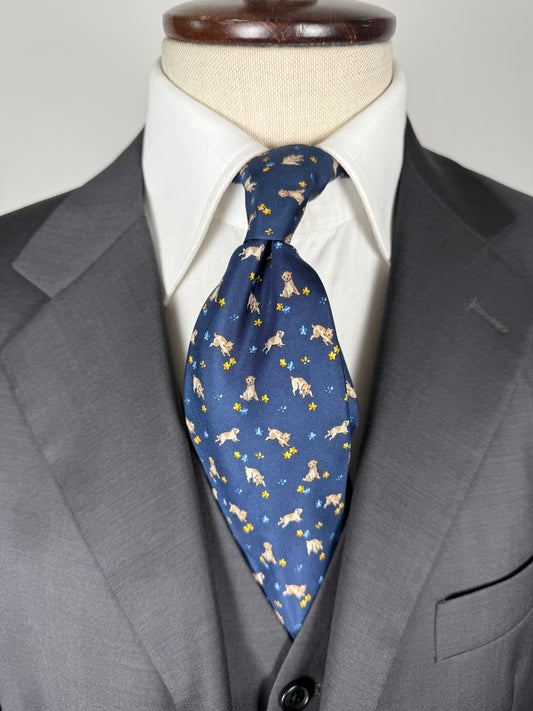 Cravatta Ferragamo blu con cani