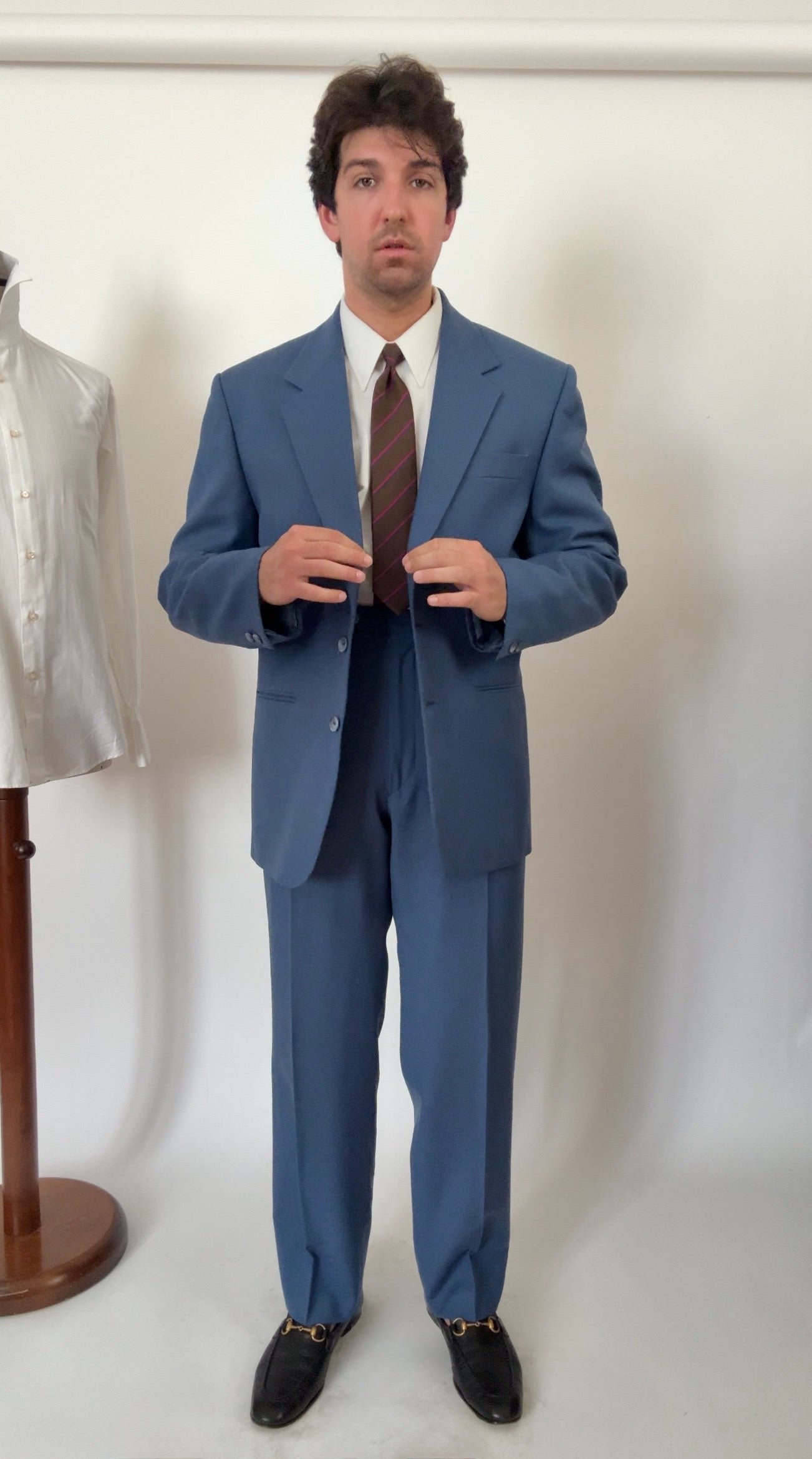 Completo anni '80 fresco lana bluette - tg. 52, pantaloni 48