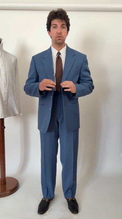 Completo anni '80 fresco lana bluette - tg. 52, pantaloni 48