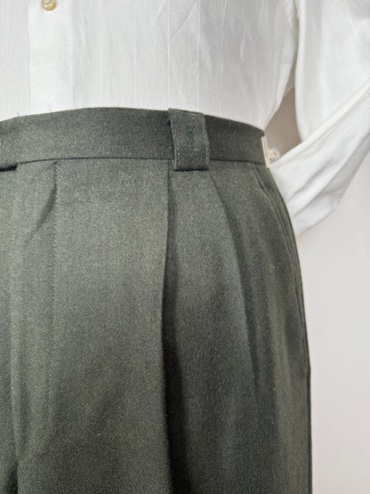 Pantaloni Yves Saint Laurent anni ‘80 in flanella verde scuro - tg. 50